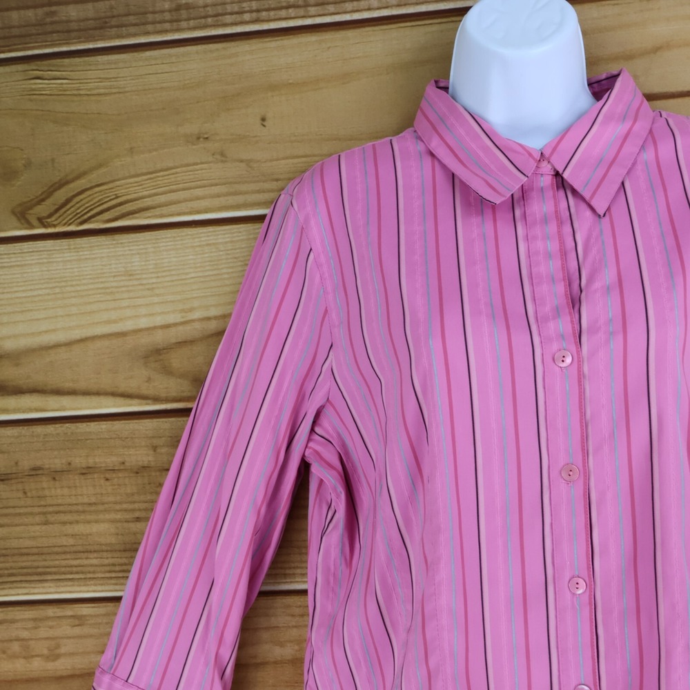 Rafaella Button Up Shirt Womens Sz‎ 16 Pink Striped Cotton Long Sleeves Collared - Picture 5 of 7